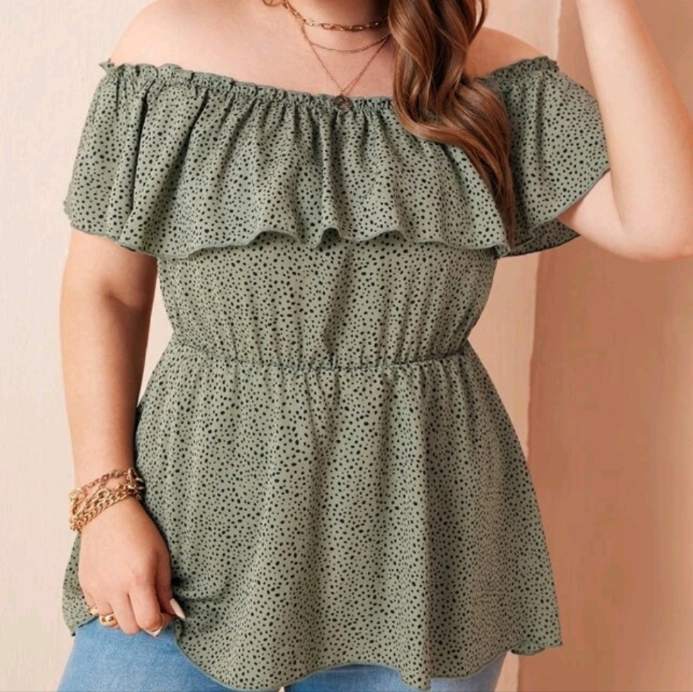 Plus Off The Shoulder Ruffle Trim Blouse